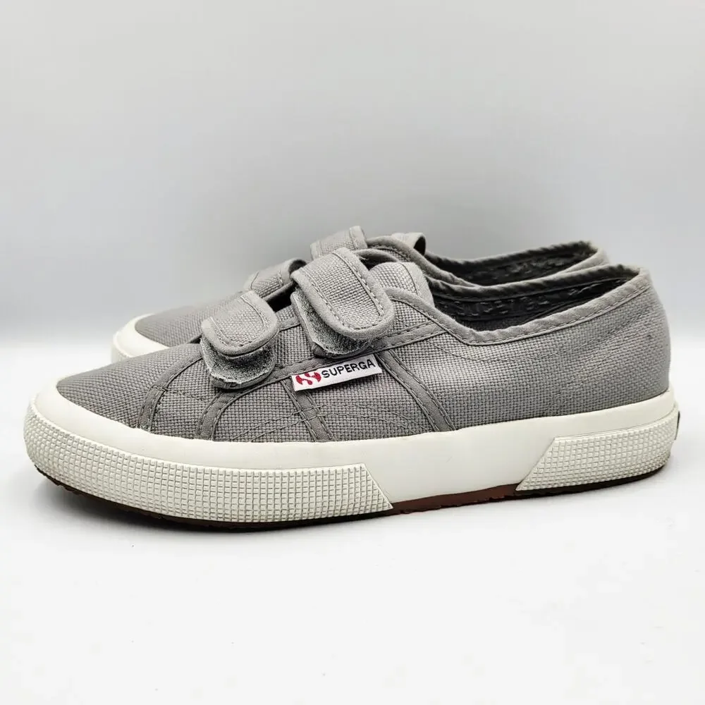 Superga 2750 Gray & White Double Hook & Loop Strap Casual Sneakers Womens Size 6
